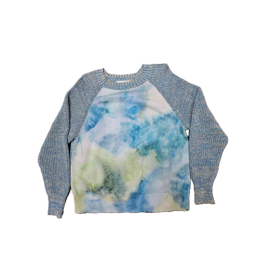 Anthropologie Green Watercolor Tie Dye Raglan Sleeve Pullover Sweater Size 1X